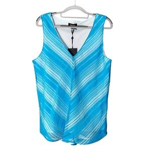 DKNY Women Tunic L Coastal‎ Nautical Striped Sleeveless Lightweight Blue Retro
